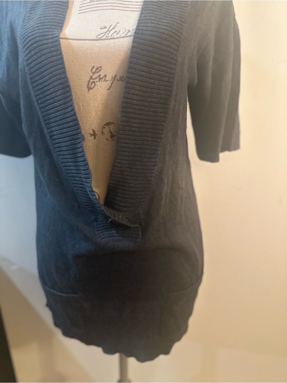 Women's Grey Short-Sleeve Open Cardigan Top